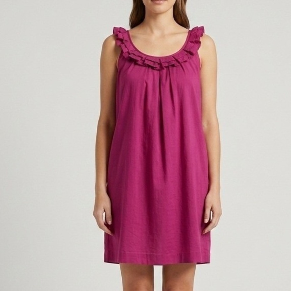 Ann Taylor Loft Dress‎ Womens 4 Purple Plum Ruffle Neck Pleated Shift Mini Knee